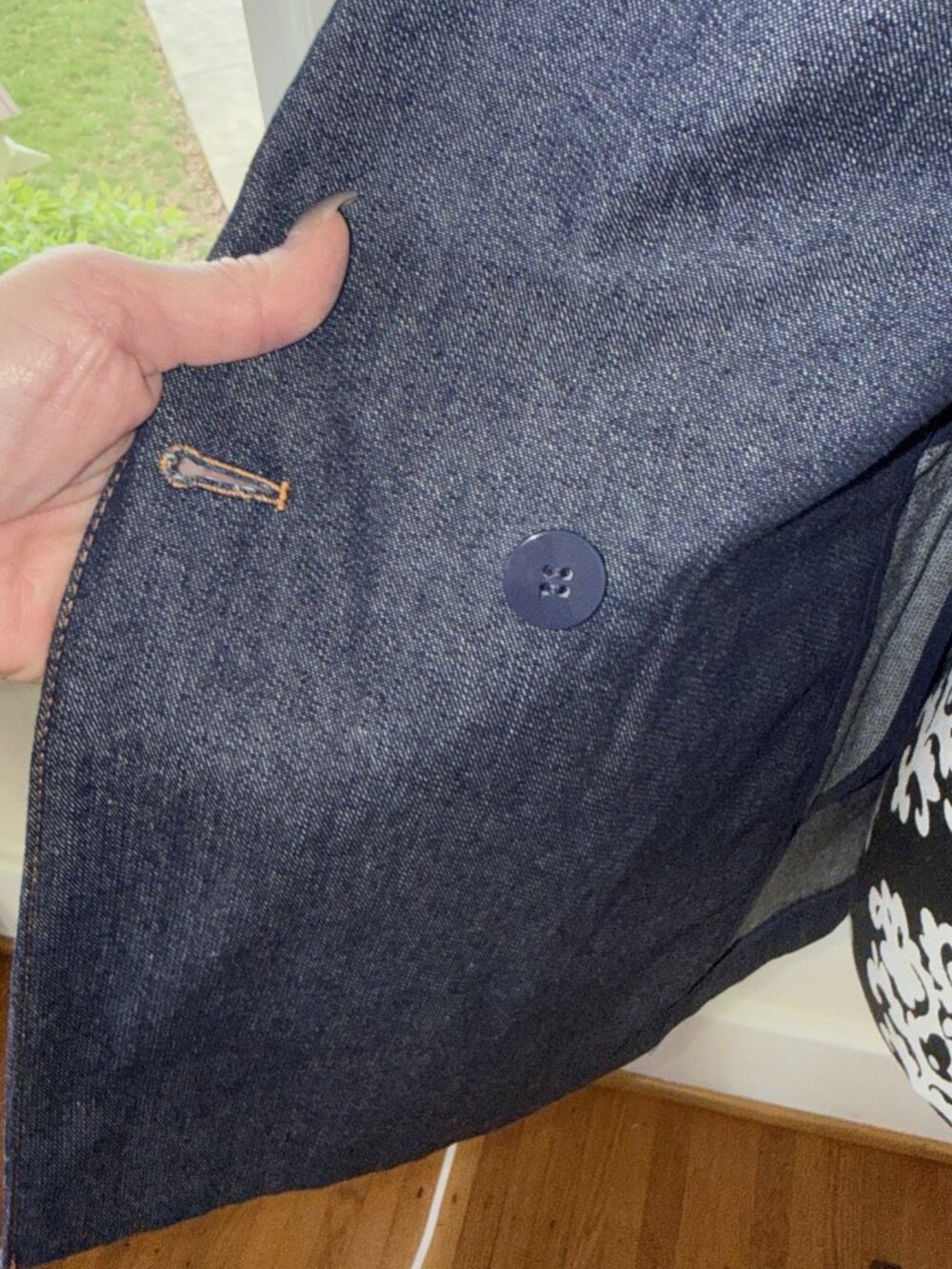 Ann Taylor Loft Navy Blue Heavy Chambray Denim, Double Breasted Blazer Jacket 2 - Picture 10 of 16